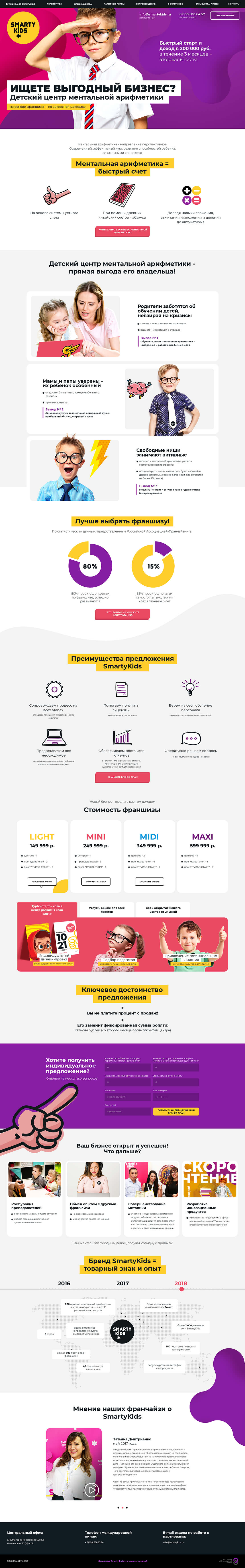 Разработка адаптивного landing page SmartyKids 8212 продажа франшизы школы ментальной арифметики  smartykids ментальная арифметика  детский игровой центр франшиза  детский центр ментальной арифметики smartykids  лучшие франшизы детских развивающих це